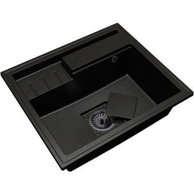 DobreSny Granitový dřez ELITE 6052 ČERNÝ S TEXTUROU ŽULY + černý sifon 60 x 52 x 21,5cm