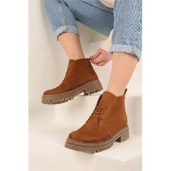 Moda Trend Дамски боти от велур - Таба #321927 (321927_Кафяво)