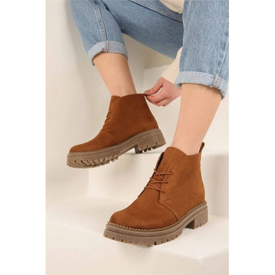 Moda Trend Дамски боти от велур - Таба #321927 (321927_Кафяво)