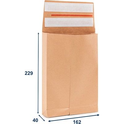 Obálka papírová s křížovým dnem a bočními sklady (kraft) 162x259, 2 lepící pásky - 250 ks