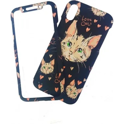 Apple Твърд гръб кейс за iPhone X черен котенце 360°