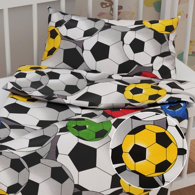 Biante Detské bavlnené posteľné obliečky Sandra SA580 Farebné a sivé futbalové lopty 90x140 a 50x70 cm