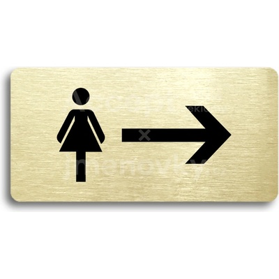 ACCEPT Piktogram WC ŽENY VPRAVO - zlatá tabulka - černý tisk bez rámečku