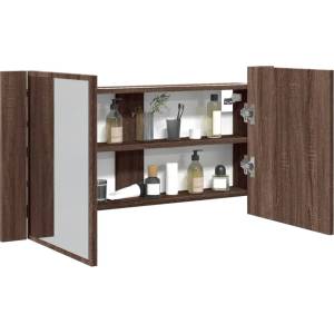 vidaXL Шкаф с LED огледало за баня, кафяв дъб, 90x12x45 см, акрил (834969)