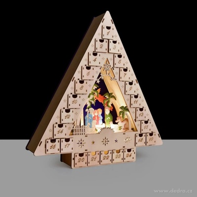 Veyra Drevený adventný kalendár s betlehem a LED osvetlením 24 zásuviek Výška 41 cm