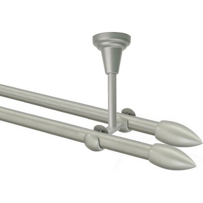 OK-GarnýžeCZ Garnýž kovová dvouřadá 16mm Špice double stříbrná mat 150 cm do stropu / na tunýlek - bez kroužků