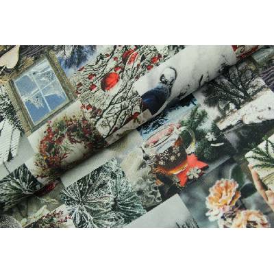 Dekorační vánoční látka / panama - Vánoční patchwork
