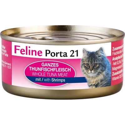 Porta 21 6х156г Feline Porta 21, консервирана храна за котки - риба тон със скариди