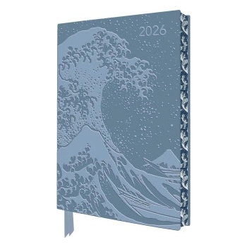 Flame Tree Publishing Katsushika Hokusai: The Great Wave 2026 Artisan Art Vegan Leather Diary Planner - Page to View with Notes