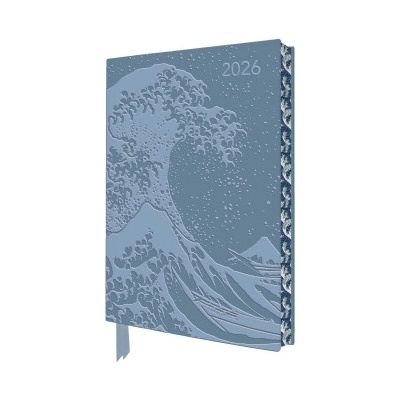 Flame Tree Publishing Katsushika Hokusai: The Great Wave 2026 Artisan Art Vegan Leather Diary Planner - Page to View with Notes | Flame Tree Publishing