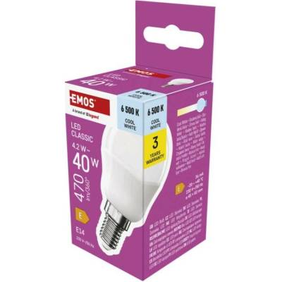 Emos LED žiarovka Classic Mini Globe E14 4,2 W 40 W 470 lm Studená biela ZQ1E24