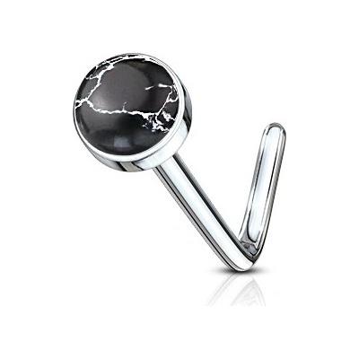Šperky4U zahnutý piercing do nosu černý achát N0094-ACH