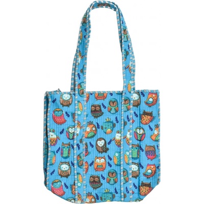 Sanu Babu Velká taška na zip tyrkysová s potiskem 40x33x13cm + ucha 33cm 7Q