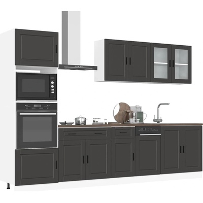 vidaXL Комплект кухненски шкафове, 7 части, "Porto", черно инженерно дърво (3314752)