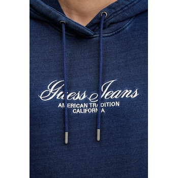 Guess Jeans Памучен суичър Guess Jeans в тъмносиньо с качулка с апликация W5YQ11 KCXQ1 (W5YQ11.KCXQ1)