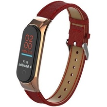Deveroux Kožený řemínek lichee pro MiBand 3/4 - Červený DEV0021