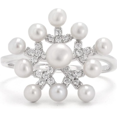 Rafity Stříbrný prsten Pearl Snowflake s perlami a zirkony R0098 0506