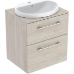 Geberit Комплект стенен долен шкаф Geberit Selnova Square, цвят американски орех, отворено дърво Hickory, 2 чекмеджета и мивка 60 см (502.871.00.1)