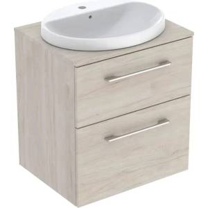 Geberit Комплект стенен долен шкаф Geberit Selnova Square, цвят американски орех, отворено дърво Hickory, 2 чекмеджета и мивка 60 см (502.871.00.1)