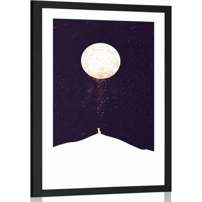 Plakát s paspartou zvíře pod úplňkem měsíce - 20x30 white