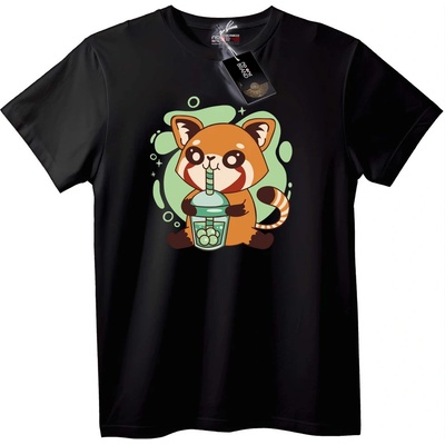 NOONEBRAND Тениска Сладка Червена Панда Bubble Tea - 6XL, Black