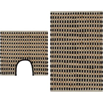 vidaXL Комплект ръчно тъкани юта постелки за баня плат естествен/черен (133220)