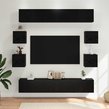 vidaXL Комплект ТВ шкаф 10 pcs 180 x 30 x 30 cm Черен дъб (3438614)