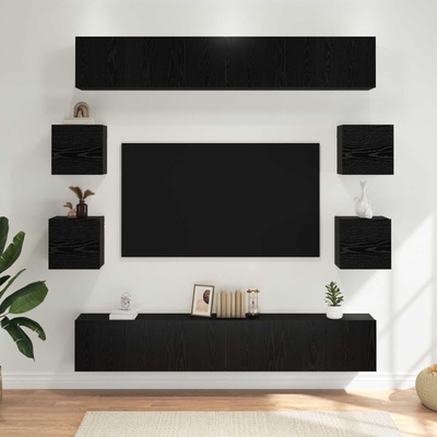 vidaXL Комплект ТВ шкаф 10 pcs 180 x 30 x 30 cm Черен дъб (3438614)