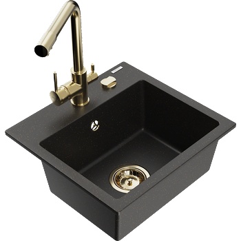 Mexen Milo гранитна мивка с 1 отделение с кухненски смесител Duero, черен/златен металик - 6505-75-671600-50 (6505-75-671600-50)