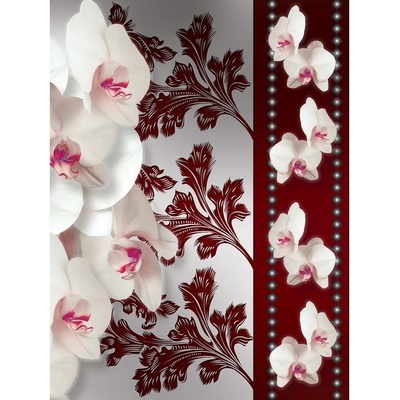 Preinterier Fototapeta panel - PL0110 - Biele kvety na červenom pozadí vlies - 206cm x 275cm