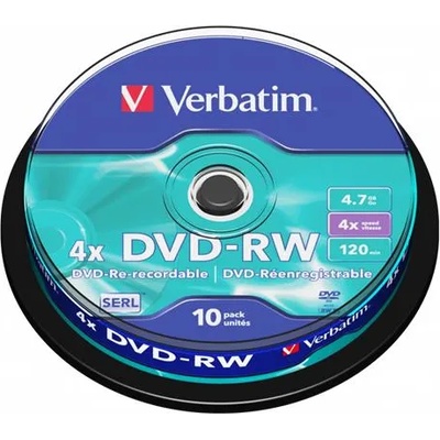 Verbatim DVD-RW, презаписваем, 4, 7GB, 4x, 10 диска, на ролка, VERBATIM 43552 (43552)