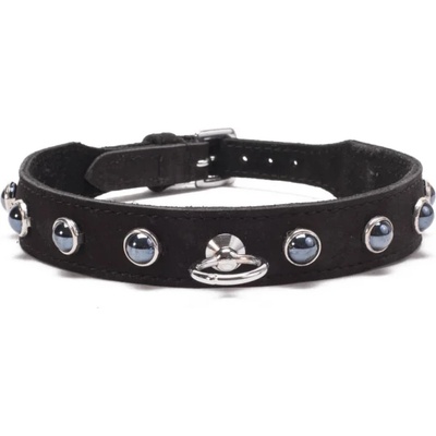 Кожен нашийник с черни кристали - Crystal Collar Black (DEVIL00045)