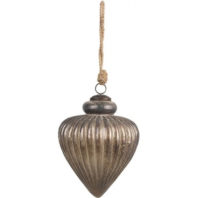 Clayre & Eef Zlatohnědá vintage skleněná vánoční ozdoba - 13*17 cm