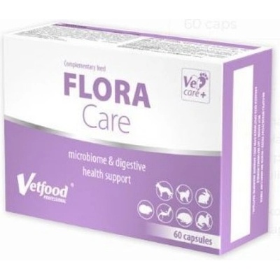 VetFood Flora Care - хранителна добавка при остра диария, причинена от вируси, бактерии или паразити за кучета, котки и дребни животни, 60 капсули - Полша