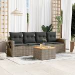vidaXL Градински комплект с възглавници, 5 части, сив полиратан (3224443)