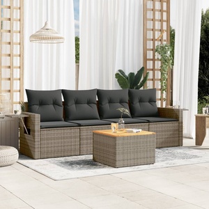 vidaXL Градински комплект с възглавници, 5 части, сив полиратан (3224443)