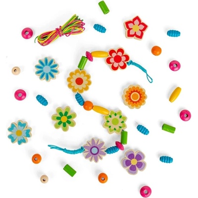 Bigjigs Toys Sada dřevěných korálků Summer Flowers