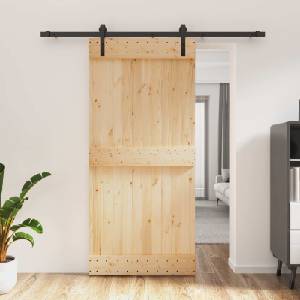 vidaXL Преплъзваща се врата Естествено и черно 95 x 210 cm (3444915)