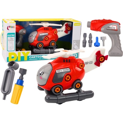 mamido Červená kreslená vrtuľníková stavebnica DIY
