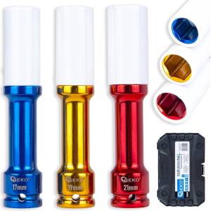GEKO Комплект удължени ударни вложки за алуминиеви джанти 1/2" 17mm 19mm 21mm 82119 (G10509)