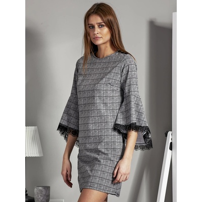 Kárované šaty s čipkou MI-SK-17331.91 black white