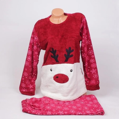 Макси коледна пижама от полар в бордо с елен и снежинки