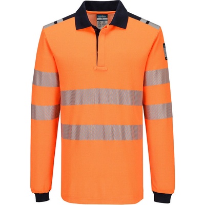 Portwest hi-vis pw3 modaflame fr734 / Светлоотразителна поло тениска с дълъг ръкав, забавяща горенето - оранжево/черно xxl (fr734obrxxl)
