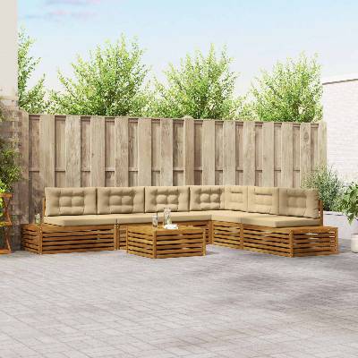 vidaXL Комплект дивани за открито 7 Брой Натурален и Бежов (3374108)