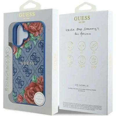 GUESS GUHMP16SP4ROPEMCB iPhone 16 6.1" син/син твърд калъф 4G Flowers Print MagSafe (3666339350390)