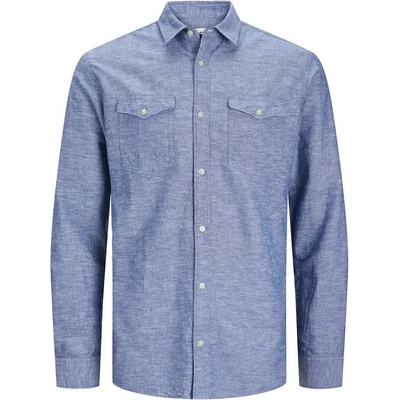 Риза с дълъг ръкав Jack & jones Sheridan Linen Blend Plus Size long sleeve shirt - Blue (Faded Denim)