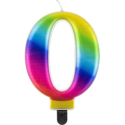 Svíčka - číslice "0" duhová 8cm 1 ks