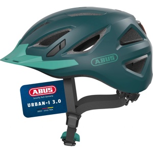 ABUS Urban-I 3.0 city helmet - bicycle helmet with rear light, peak and magnetic fastener - for men and women - blue-green, size S (51-55 cm) - 86882 (86882)
