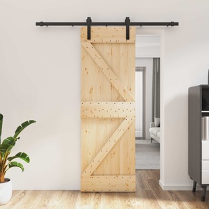 vidaXL Преплъзваща се врата 70 x 210 cm Естествено и черно (3444894)