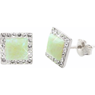 JSB Stříbrné pecky se světle zeleným opálem a krystaly Swarovski Elements Chrysolite Opal 15060